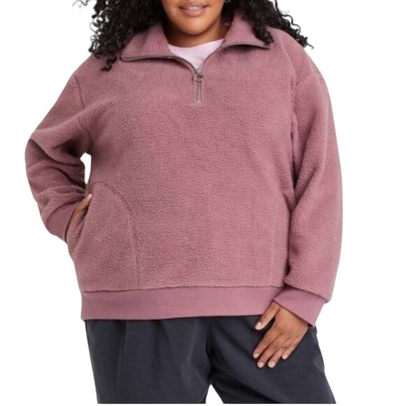 Ava & Viv Mauve Sherpa Quarter Zip Pullover, Plus Size 2XL, NWT - Picture 1 of 7